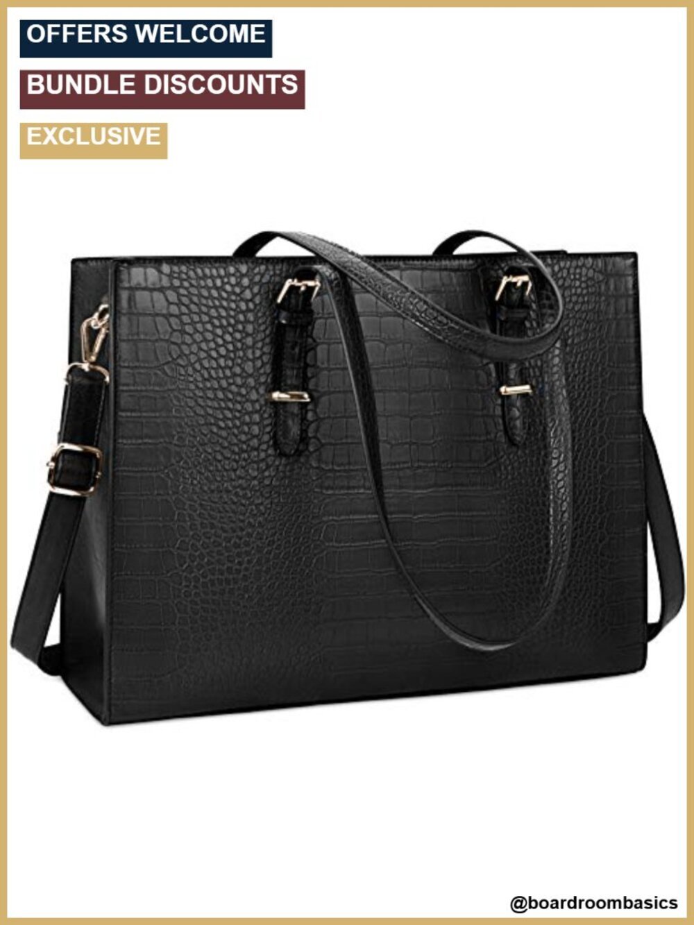 Water-Resistant Crocodile Leather Laptop Tote for Women 15.6" Professional